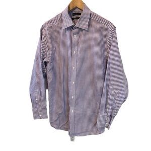 MENS HUDSON ROOM Fitted Purple Plaid Button Up Long Sleeve Dress Shirt 16